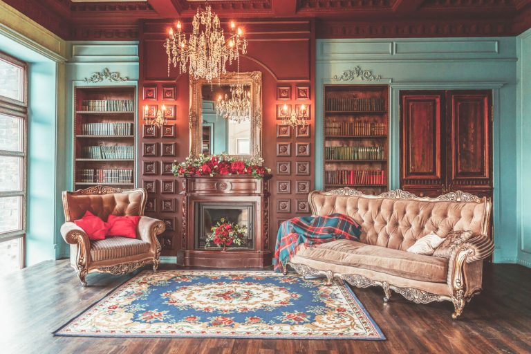 Victorian Vintage Period living room with fireplace