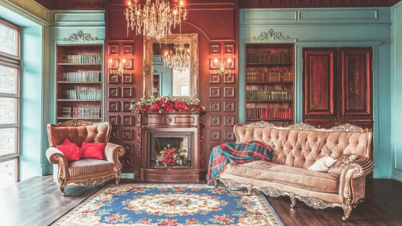 Victorian Vintage Period living room with fireplace