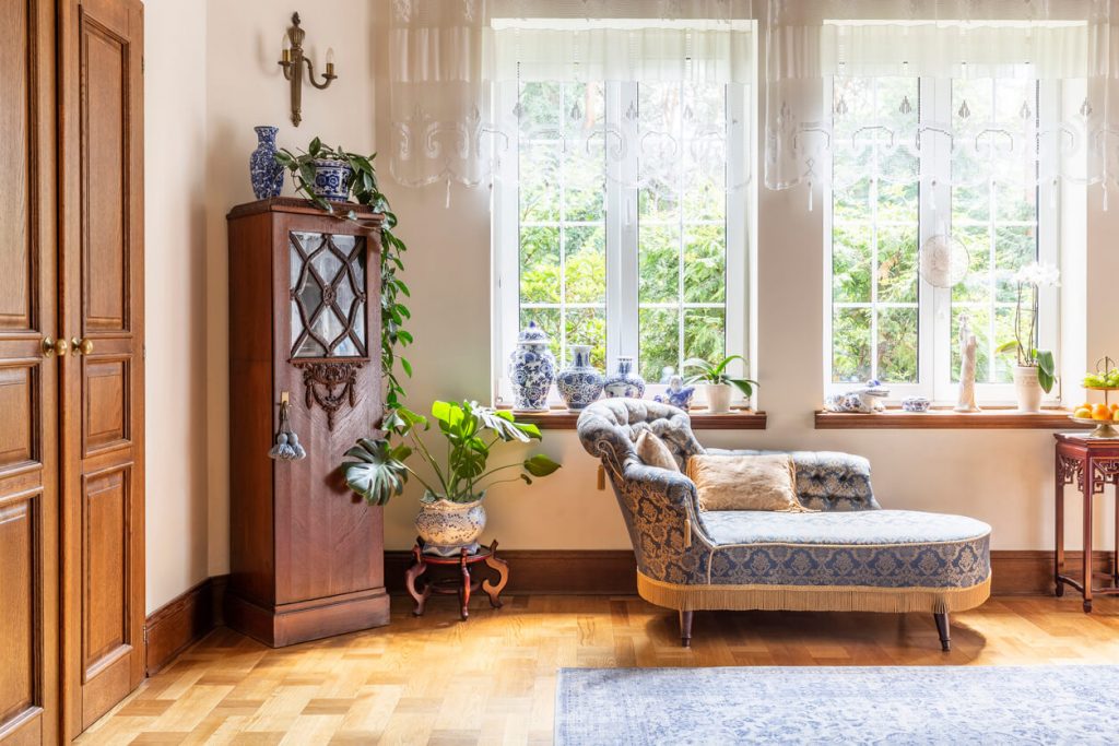 Victorian Vintage Period style living room in sunshine