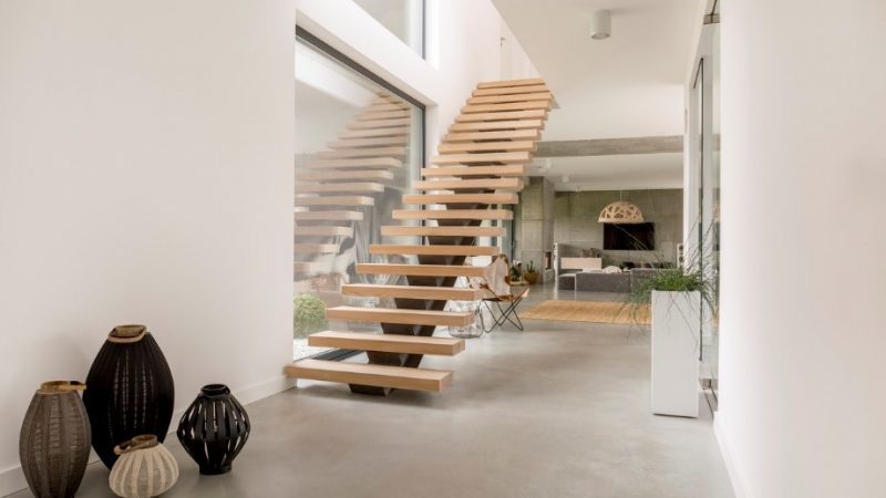 Modern contemporary floating staircases in open plan living space