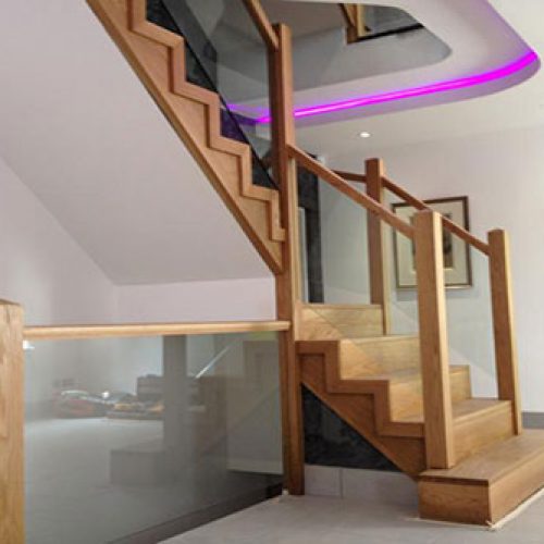 Staircase with glass panels